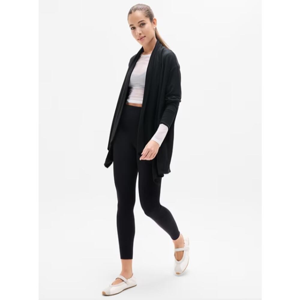 Athleta Pranayama Wrap Womens XS Cardigan Sweater Black Open Stretch Lounge